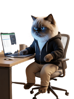 Let's Work mascot working calmly at a desk