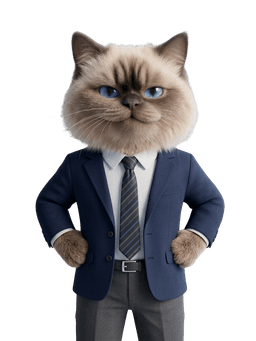 Let's Work mascot in a formal suit, close up
